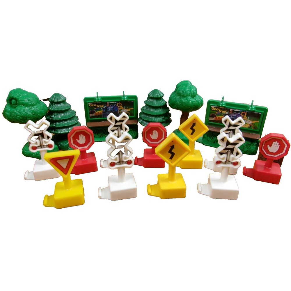 Geotrax Lot of 18 Accessories Signs Trees Billboard Stop Lights Vintage 2003